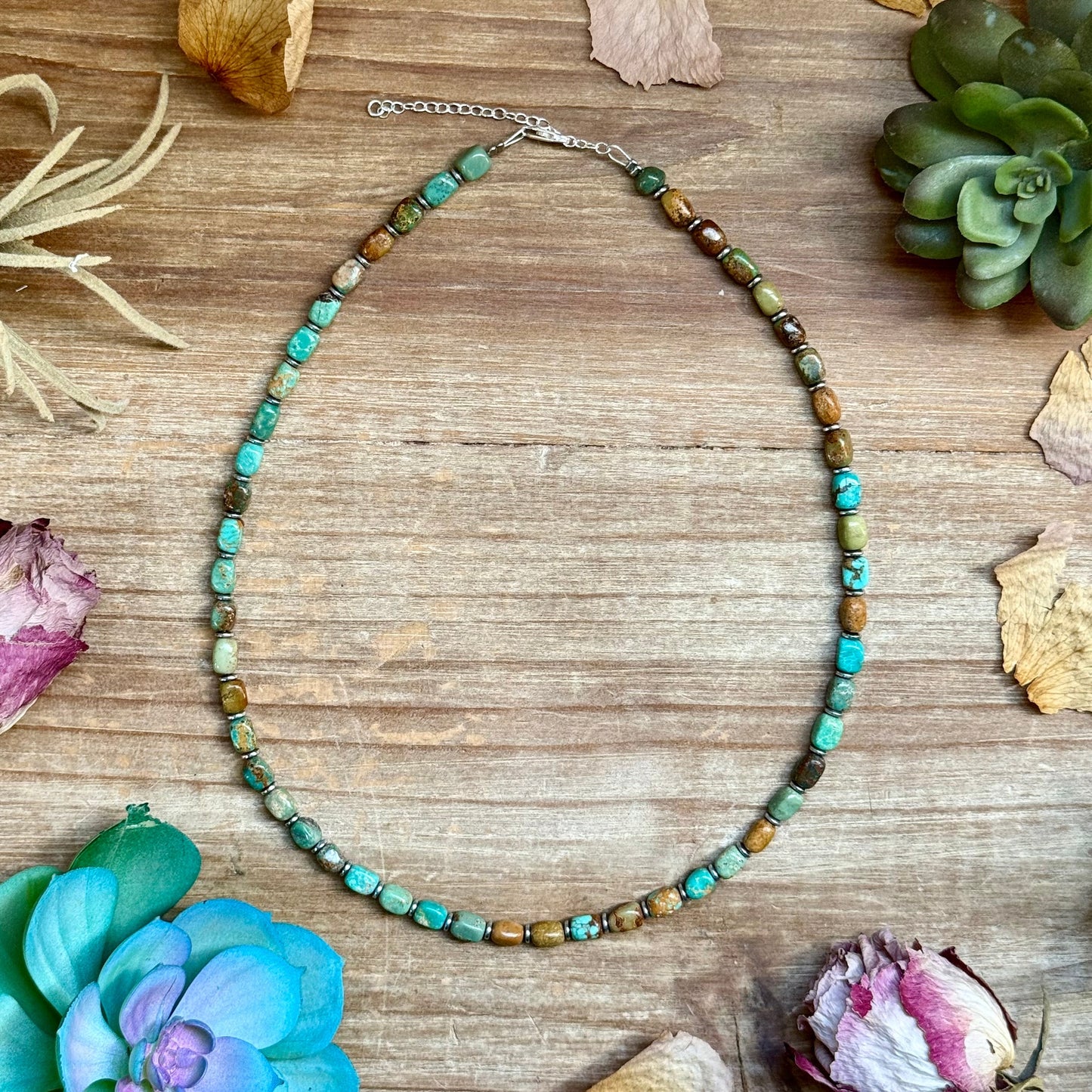 18” Turquoise Tube Necklace – Sterling Silver & Hematite