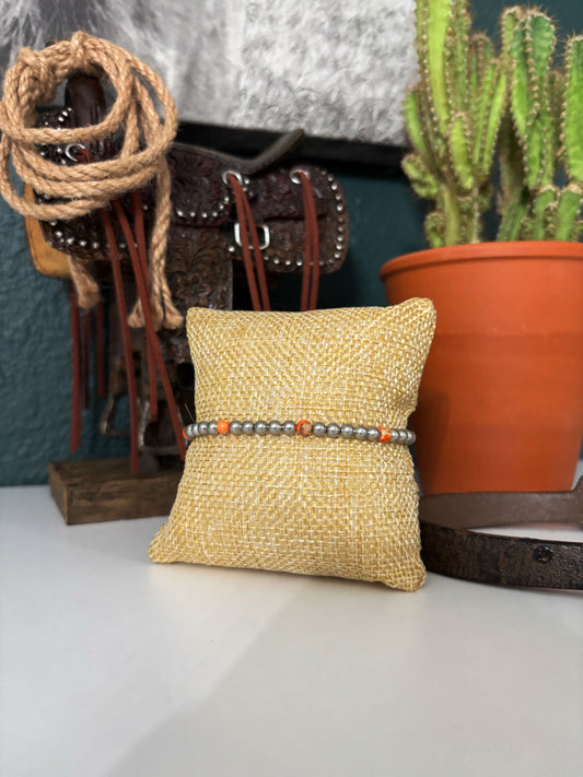 Orange + Silver Plated Pearl Bracelet