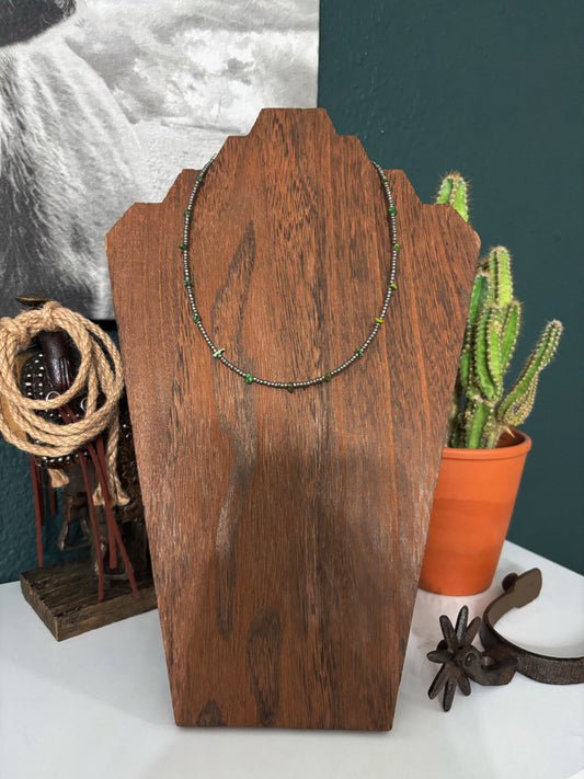 Green Turquoise Glass Seed Bead Necklace